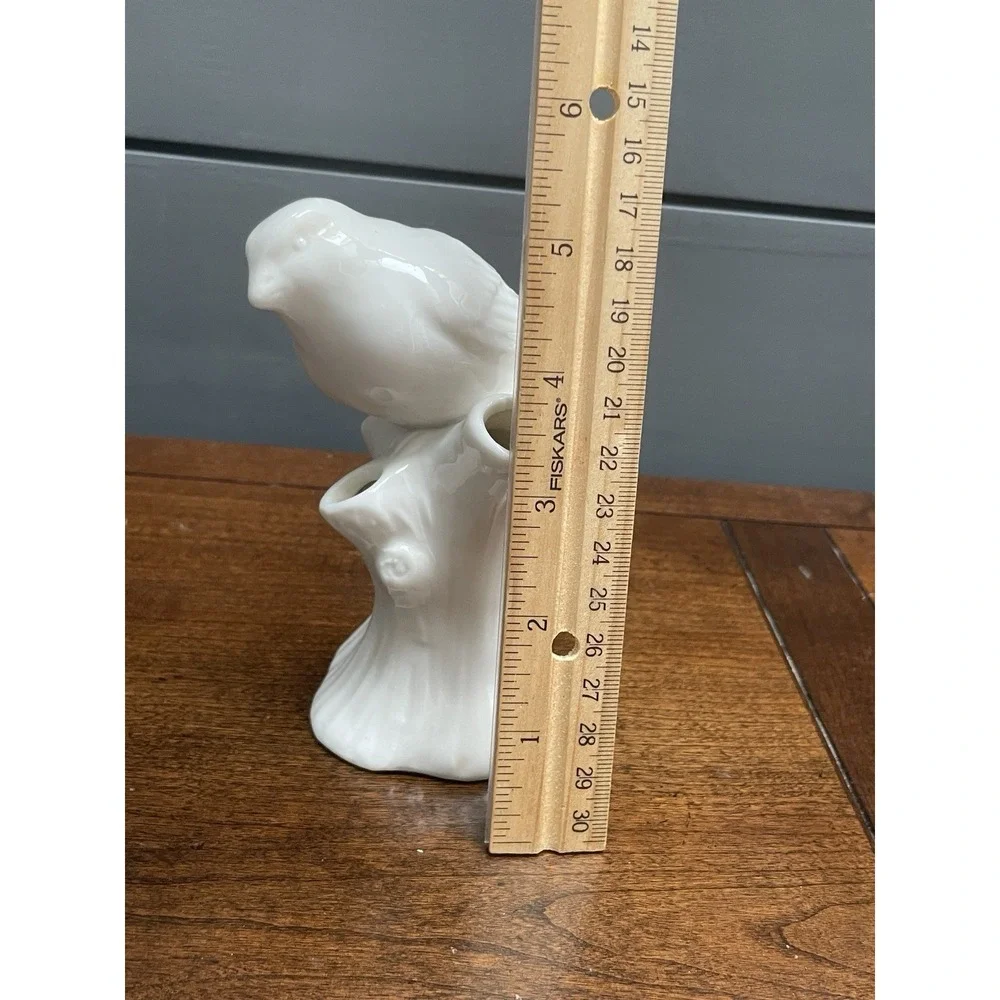 Bisque Porcelain Bird Flower White Vase Decor Dainty Size Collectible